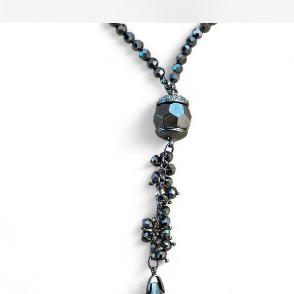 Dark Silver Beaded Blingy Long Necklace - Picture 8 of 8